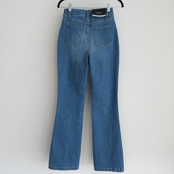 Spanx Jeans Womens XS Tall Blue Kick Flare High Rise Pull On Denim Pants Stretch - Picture 5 of 12